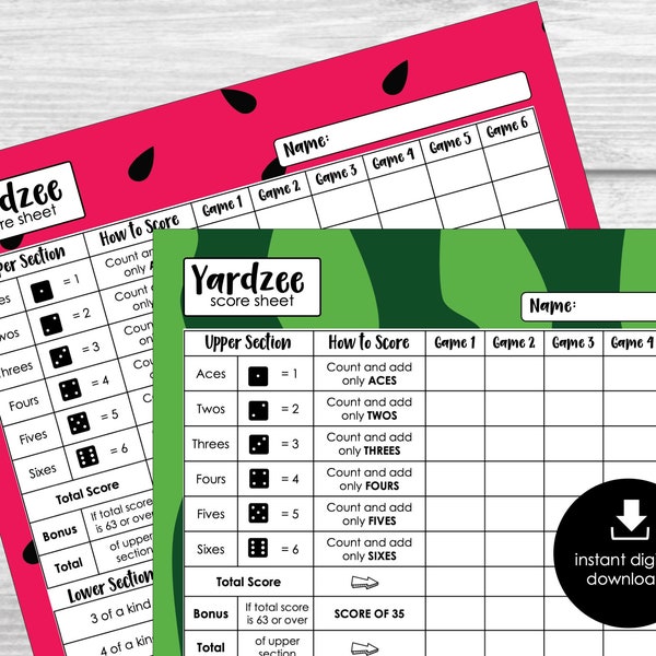 Yard Yahtzee Score Card Etsy