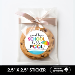Goodbye School Hello Pool Sticker, Last Day of School Party Favor, Gifts for Teachers, End of School Tag, Party Favor Tag, Summer Favor