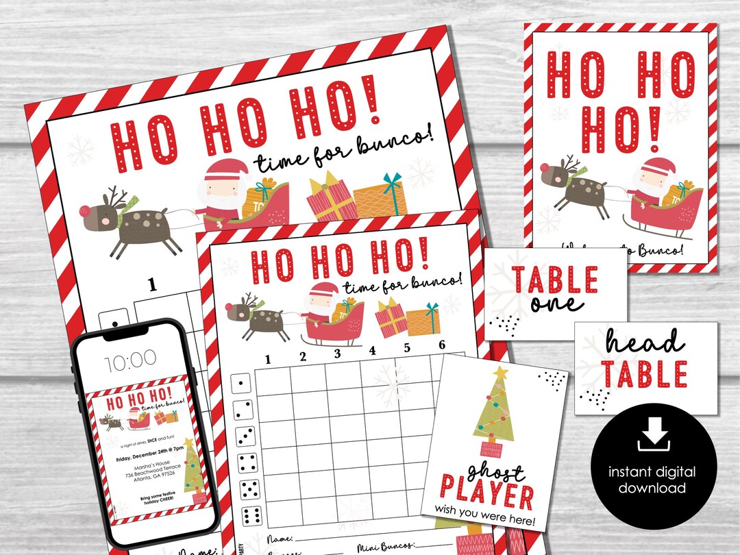 Christmas Bunco Score Sheets, HO HO HO December Bunco Game, Christmas