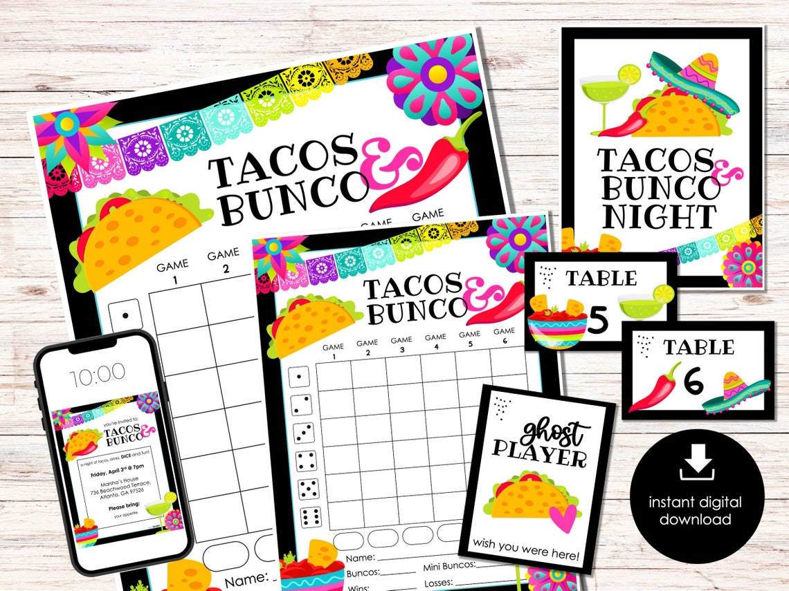 Taco Bunco Score Sheets Mexican Party Bunco Bunco Score - Etsy