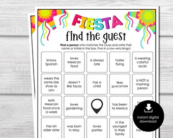 Fiesta Find the Guest Bingo Game, Printable Icebreaker Game, Cinco De ...