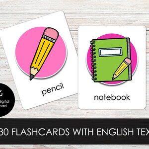 School Supplies Printable Flashcards for Kids, Classroom Vocabulary ...