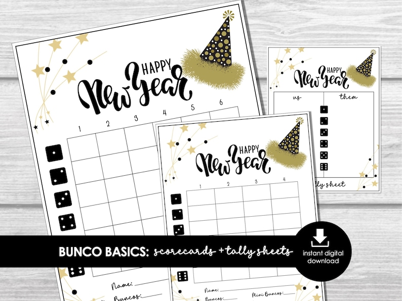 New Year Bunco Score Sheets, January Bunco Game, 2024 Bunco Scorecards ...