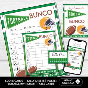 Football Bunco Score Cards, Sports Bunco Score Sheets, FALL Bunco, Football Team Theme Bunco Party Kit, Game Day, Monday Night Football