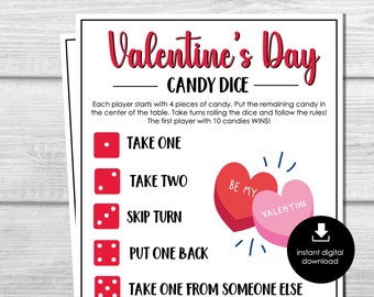 Valentine's Day Candy Dice Game, Valentine Party Game for Kids, Easy Kids Games, Fun New VDAY Classroom Candy Game, Pass the Candy Game