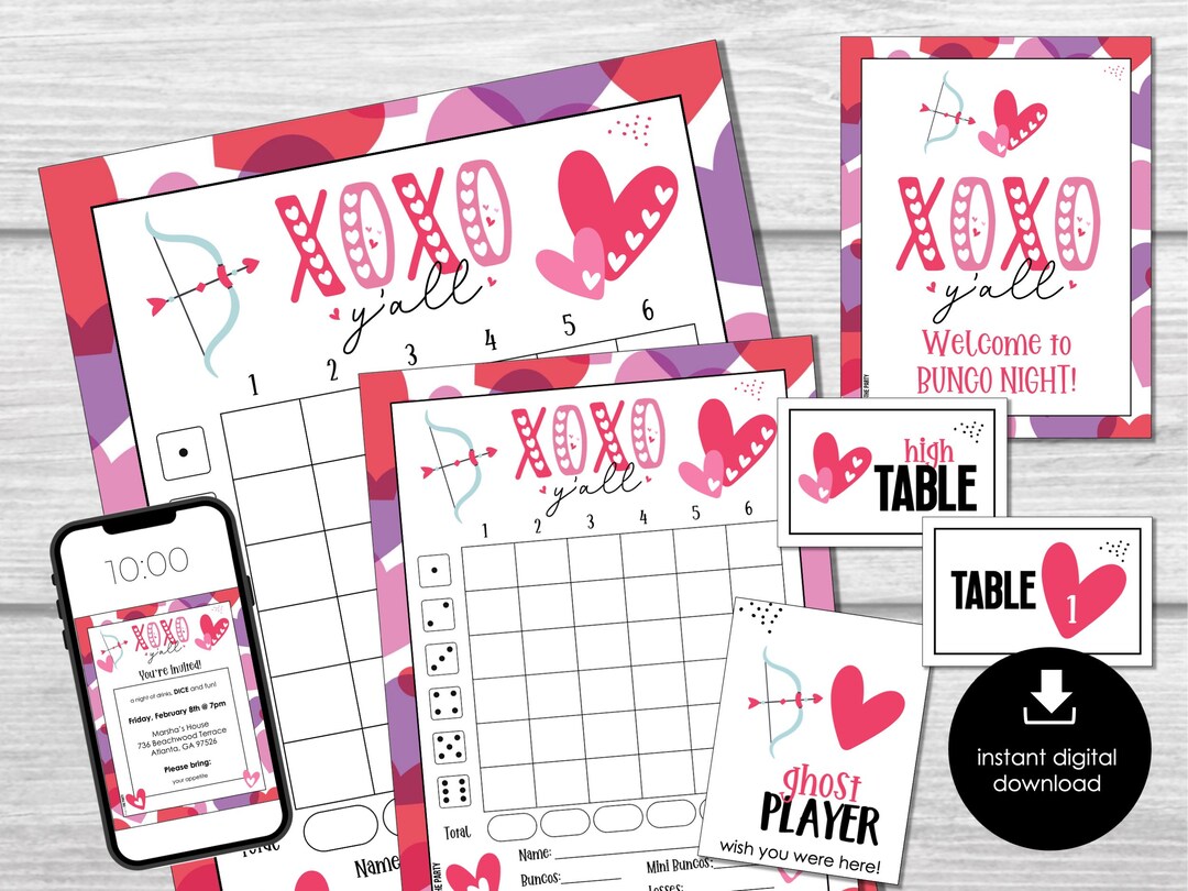 Valentine's Day Bunco Score Sheets, Printable, February Bunco Cards ...