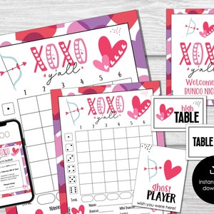 Valentine&#39;s Day Bunco Score Sheets, Printable, February Bunco Cards, Bunco Invitation, Love Bunco Party Kit, Galentine&#39;s Bunco Night, BUNKO