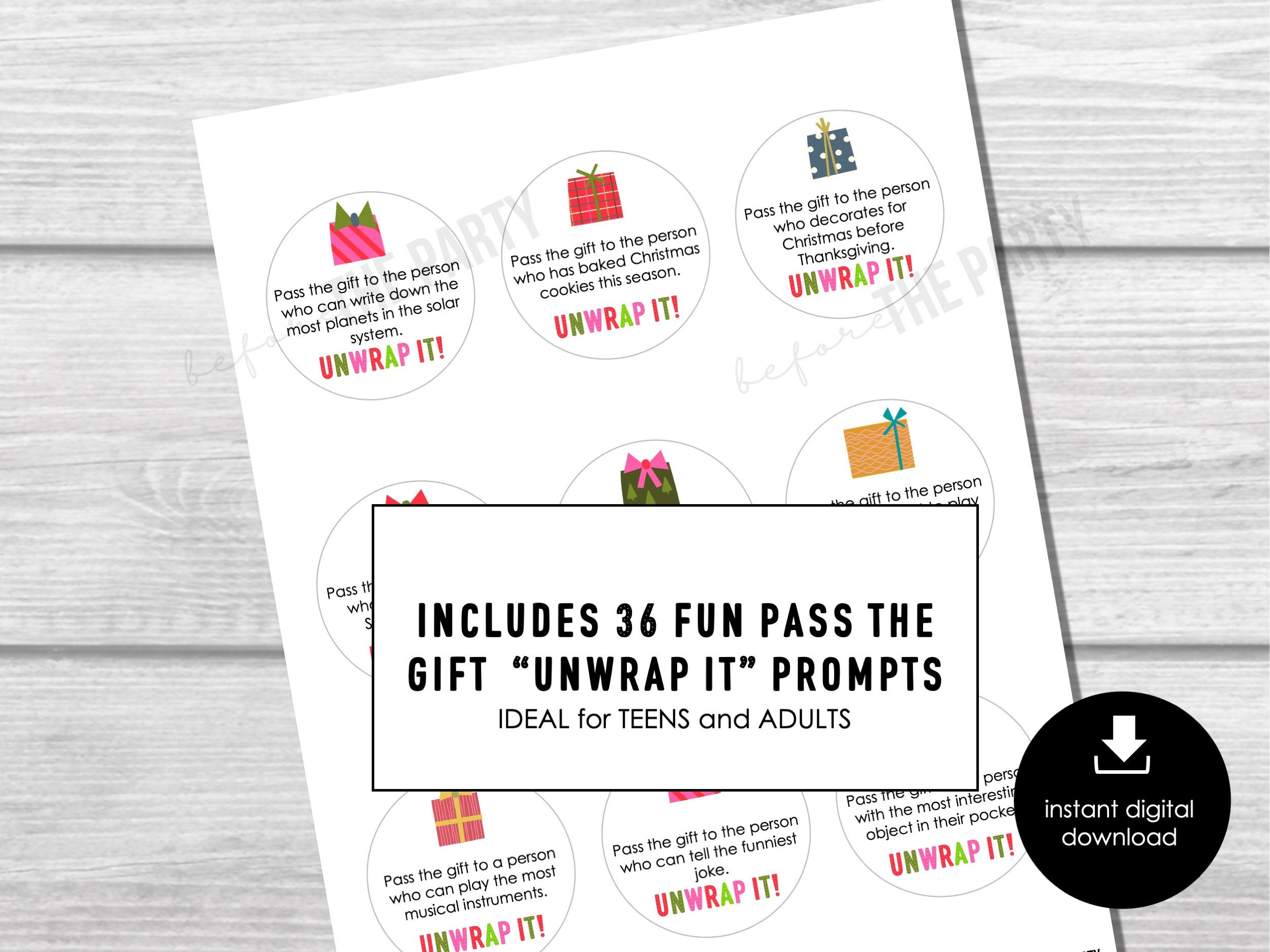 Christmas Pass the Gift, Group Unwrapping Game Stickers, Pass the