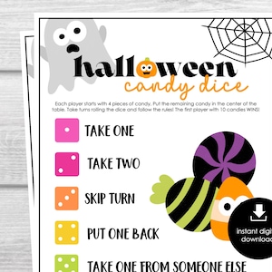 Halloween Candy Dice Game, Halloween Party Game, Printable Dice Game for Kids & Adults, School party game, Halloween Game, Pass the Candy
