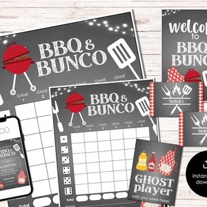 Tarjetas de puntuación de Bunco de barbacoa de verano, hojas de puntuación de Bunco al aire libre, invitación de Bunco de barbacoa, kit de fiesta de Bunco, noche de Bunco de julio, Bunco de agosto, BUNKO