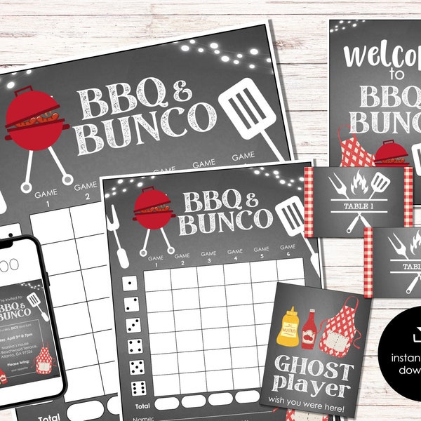 Summer Barbecue Bunco Score Cards, Outdoor Bunco Score Sheets, BBQ Bunco Invitation,  Bunco Party Kit, July Bunco Night, August Bunco, BUNKO