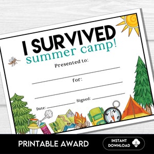 Summer Camp Award Certificate: Printable Participation Keepsake (PDF)