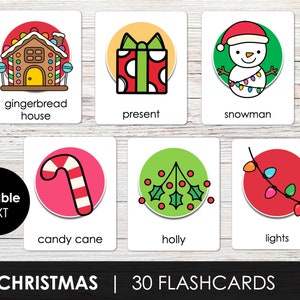 Cartões de Natal para crianças, cartões de vocabulário de férias, palavras de Natal editáveis para QUALQUER idioma, download instantâneo