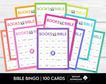 Books of the Bible Bingo Cards, Church Group Bingo Game, Christian Bingo Game, 100 Cards, Bible Bingo Game, Printable Bingo Cards
