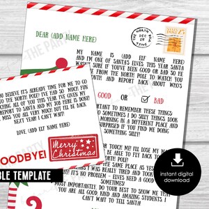 Kit de carta de chegada do duende de Natal | Notas de adeus do elfo | Cartas editáveis de ELF para KIDS | Notas fofas de duende em branco | Modelo Editável do Canva
