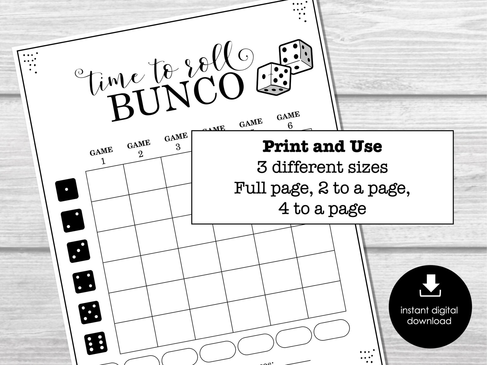 Bunco Score Sheets Bunco Party Printables Black White Bunco