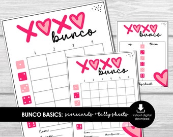 Valentines Bunco Score Sheets, February Bunco, Galentine's Bunco Scorecards | 4 games | 6 games, Tally Sheets | VDAY Bunco | Valentine's Day