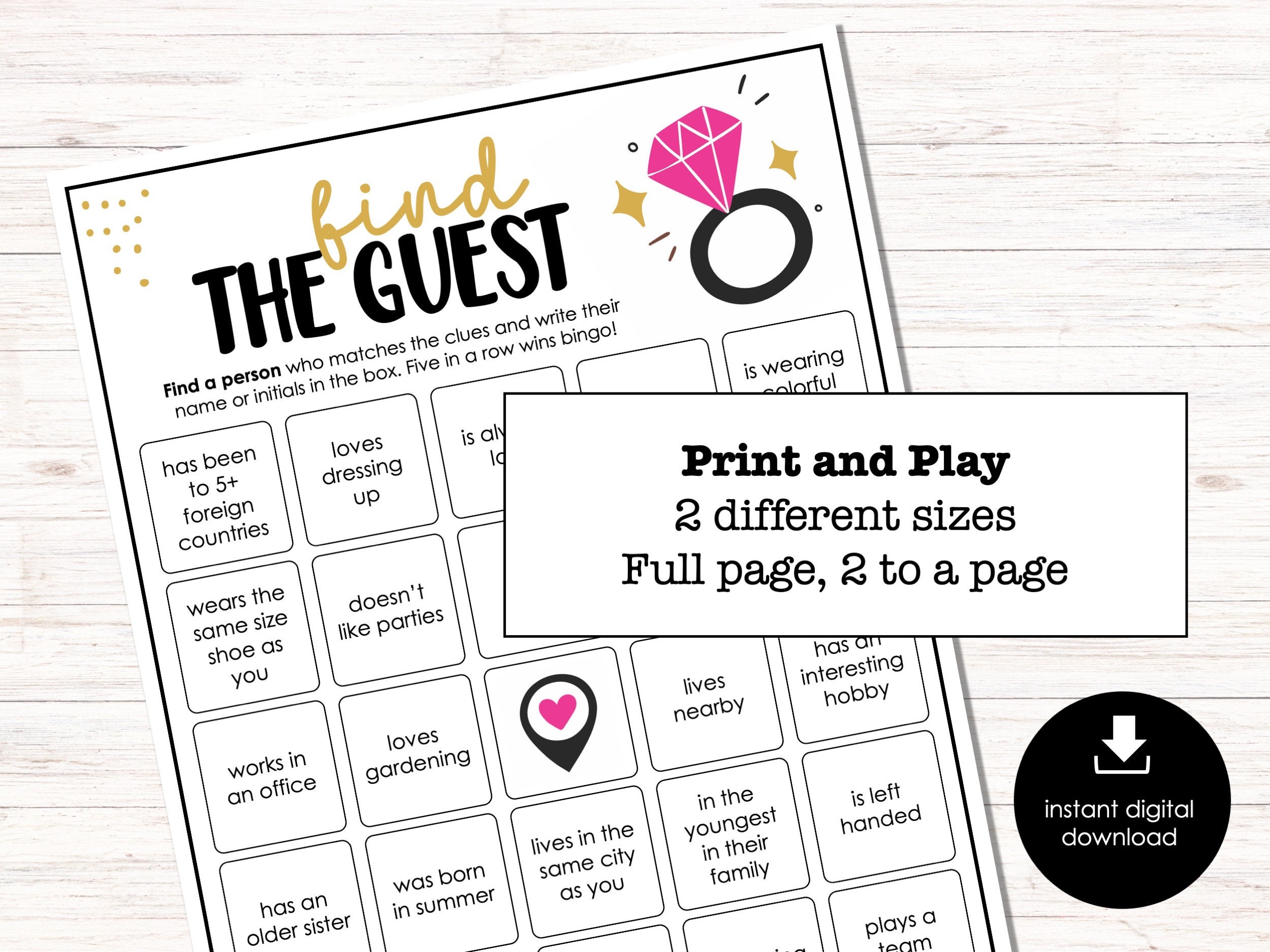Engagement Party Game Wedding Bingo Game Find the Guest Etsy