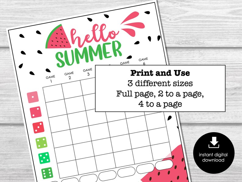 Summer Bunco Score Cards, Watermelon Bunco Score Sheets, July Summer ...