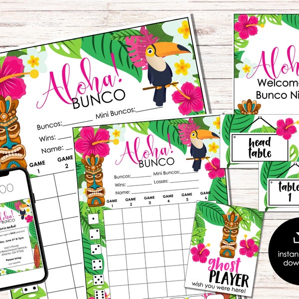 Tropical Summer Bunco Score Sheets, Hawaii Party Bunco Score Cards, Summer Bunco Night, Bunco Party Printable, Fun Bunco Theme, BUNKO game