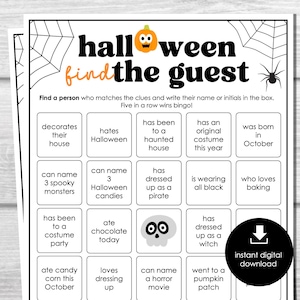 Halloween Find Someone Who Party Game, Printable Find the Guest Bingo, Game for Adults & Kids, Ice Breaker Game, Fun Costume Party Activity