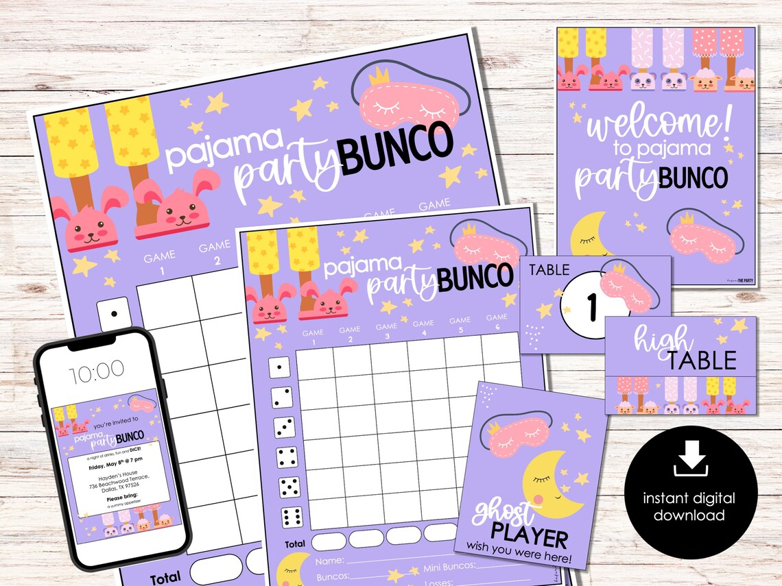 Pajama Party Bunco Score Cards Bunco Score Sheets Bunco - Etsy