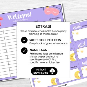 Pajama Party Bunco Score Cards, Bunco Score Sheets, Bunco Invitation ...