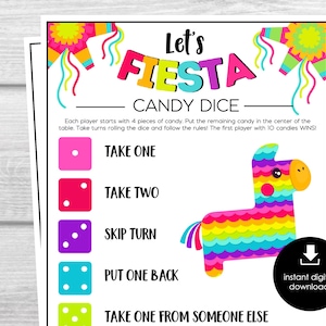 Fiesta Candy Dice Game, Printable Party Game, Fiesta Group Party Games, Cinco de Mayo Dice Game for Adults & Kids, Pinata Party Alternative