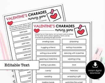 Juego de charadas de San Valentín: Diversión en el aula (Editable, descarga digital)