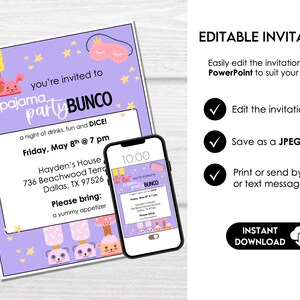 Pajama Party Bunco Score Cards, Bunco Score Sheets, Bunco Invitation ...