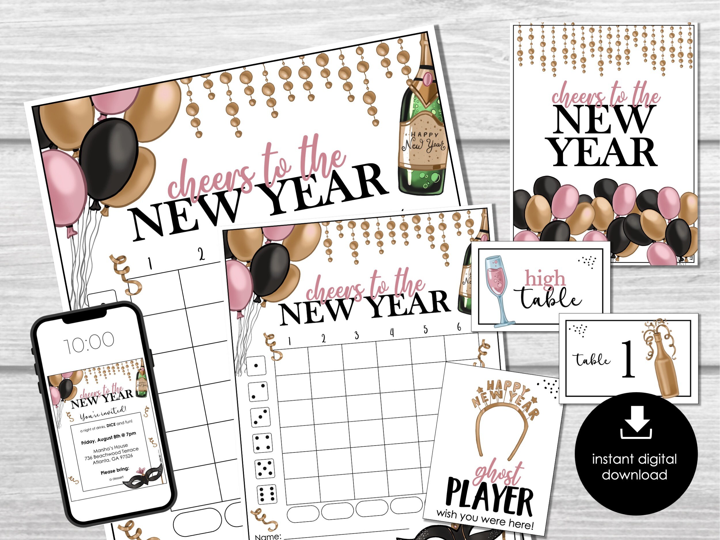 New Year's Eve Bunco Printable Score Sheets, New Year Party Bunco ...