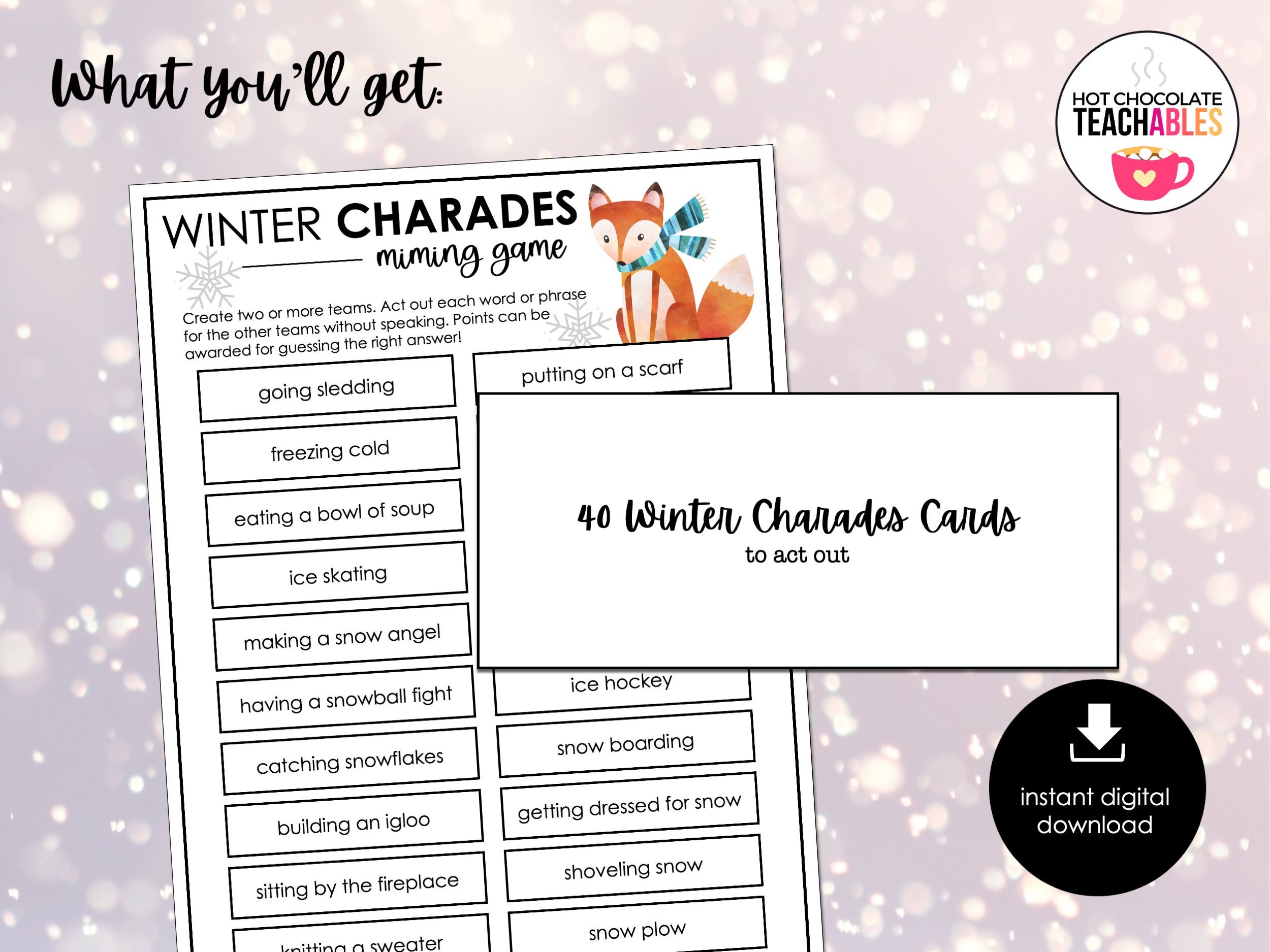 Valentine's Day Charades Party Game For Kids, Classroom Charades Holiday Miming Game - Editable