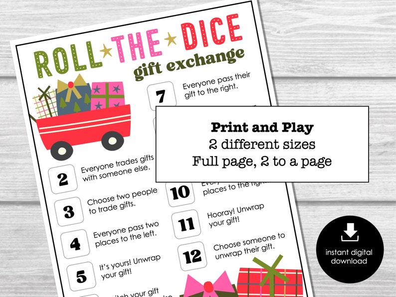 Christmas Gift Exchange Dice Game, Fun Holiday Party Game, Dice Game