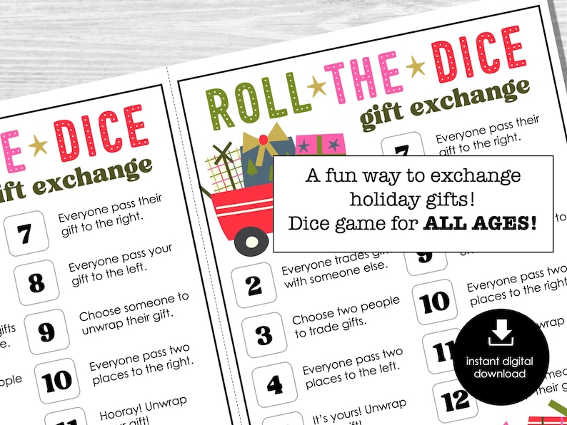 Christmas Gift Exchange Dice Game, Fun Holiday Party Game, Dice Game