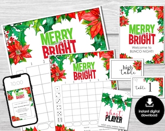 Christmas Floral Bunco Score Sheets, December Bunco Game, Christmas Bunco Invitation, Flowers Bunco Party Kit, Bunco Printables, Xmas Bunco