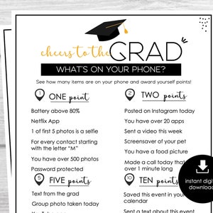 What&#39;s on your phone? Graduation Game, Printable Grad Game, 2025 Graduation Party, Easy Ice Breaker Game, Class of 2025, Grad Party Game