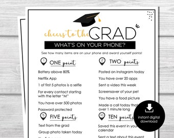 What's on your phone? Graduation Game, Printable Grad Game, 2023 Graduation Party, Easy Ice Breaker Game, Class of 2023, Grad Party Game