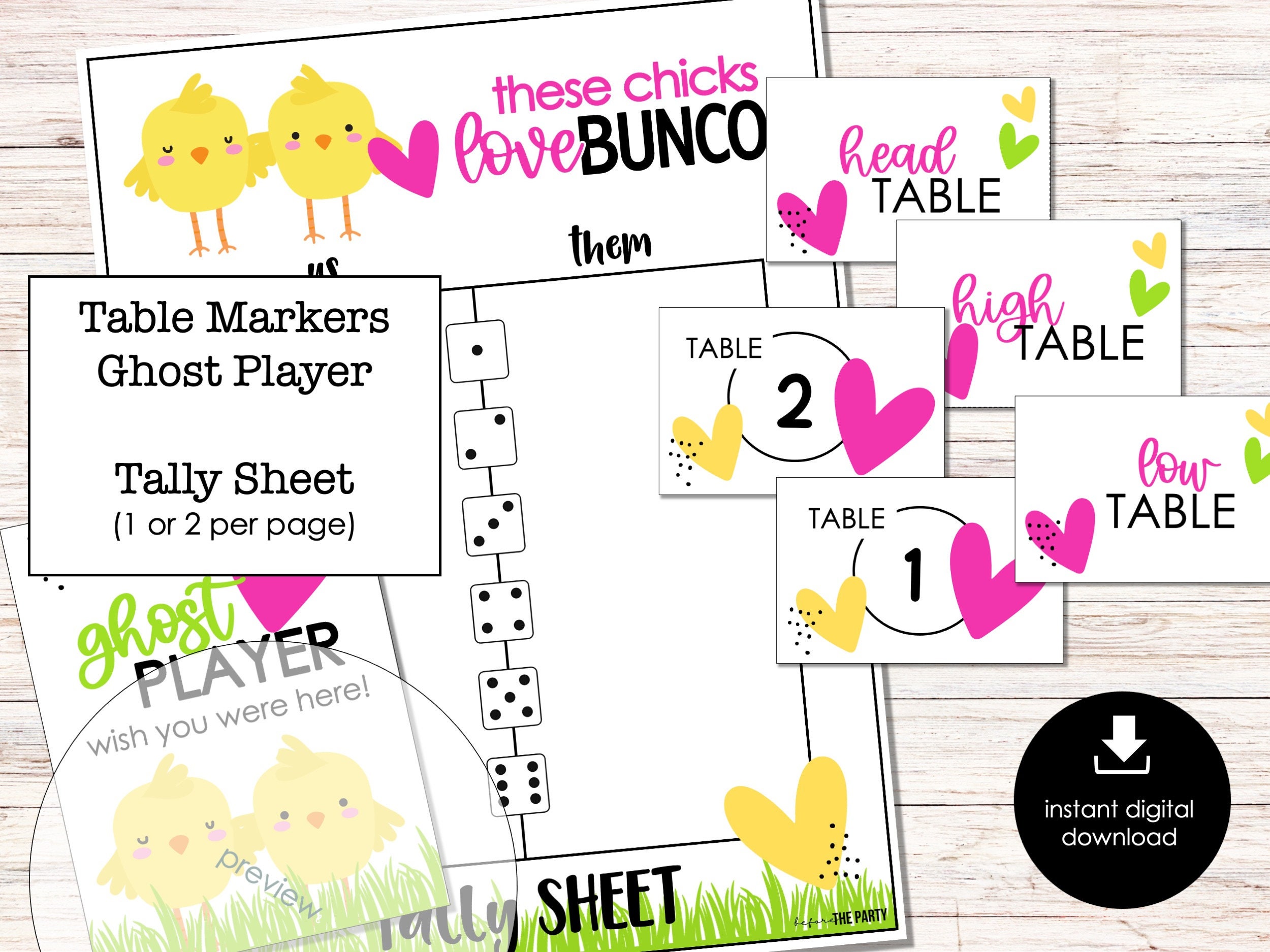 Spring Bunco Game Score Sheets, April Bunco Printable Score Cards