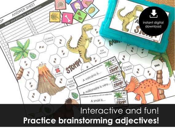 adjectives printable board game education games grammar etsy