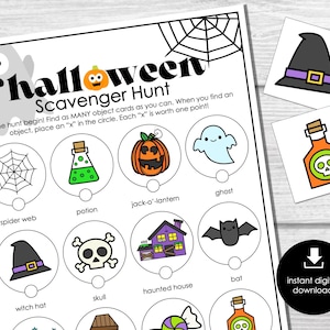 Halloween Scavenger Hunt, Printable Kids Activity, Indoor Outdoor Treasure Hunt, Halloween Fun, Classroom Activity, DIY Halloween Party Game