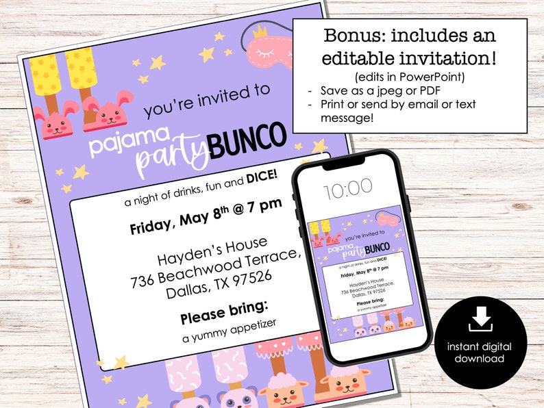Pajama Party Bunco Score Cards, Bunco Score Sheets, Bunco Invitation ...