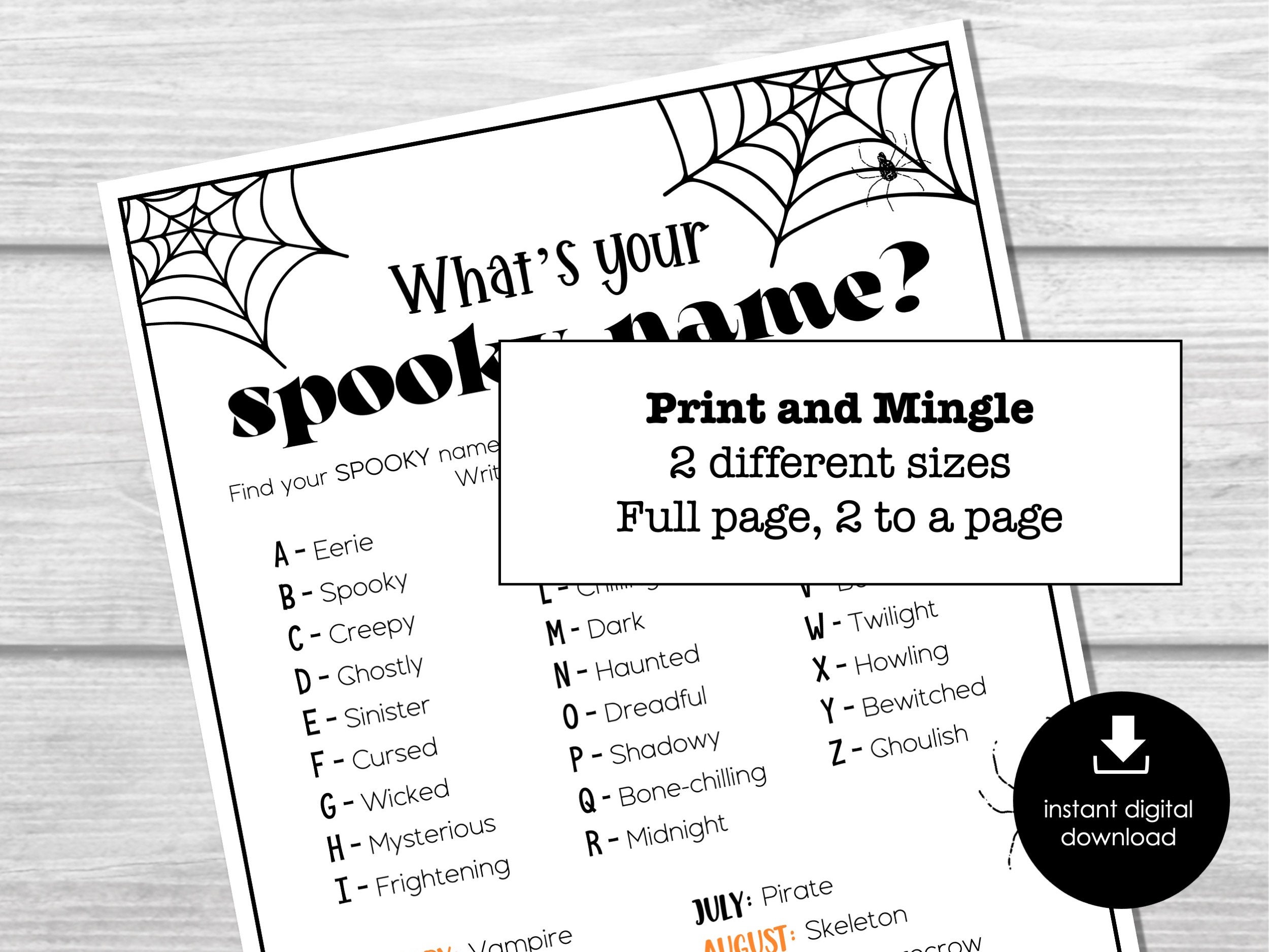 Halloween Spooky Name Game, Halloween Name Tags and Sign, Party Ice