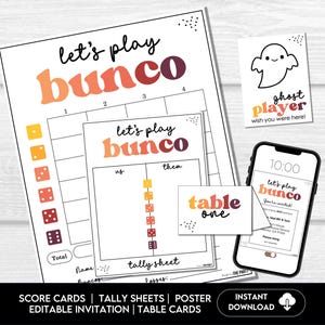 Tarjetas de puntuación de Bunco VIBES de otoño, hojas de puntuación de Bunco de otoño, invitación de Bunco de OTOÑO, kit de fiesta de Bunco con temática de octubre, noche de Bunco de septiembre, BUNKO