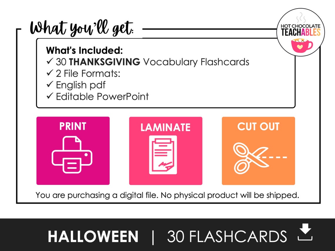 Thanksgiving Vocabulary Flashcards: Editable Text for Kids (digital ...