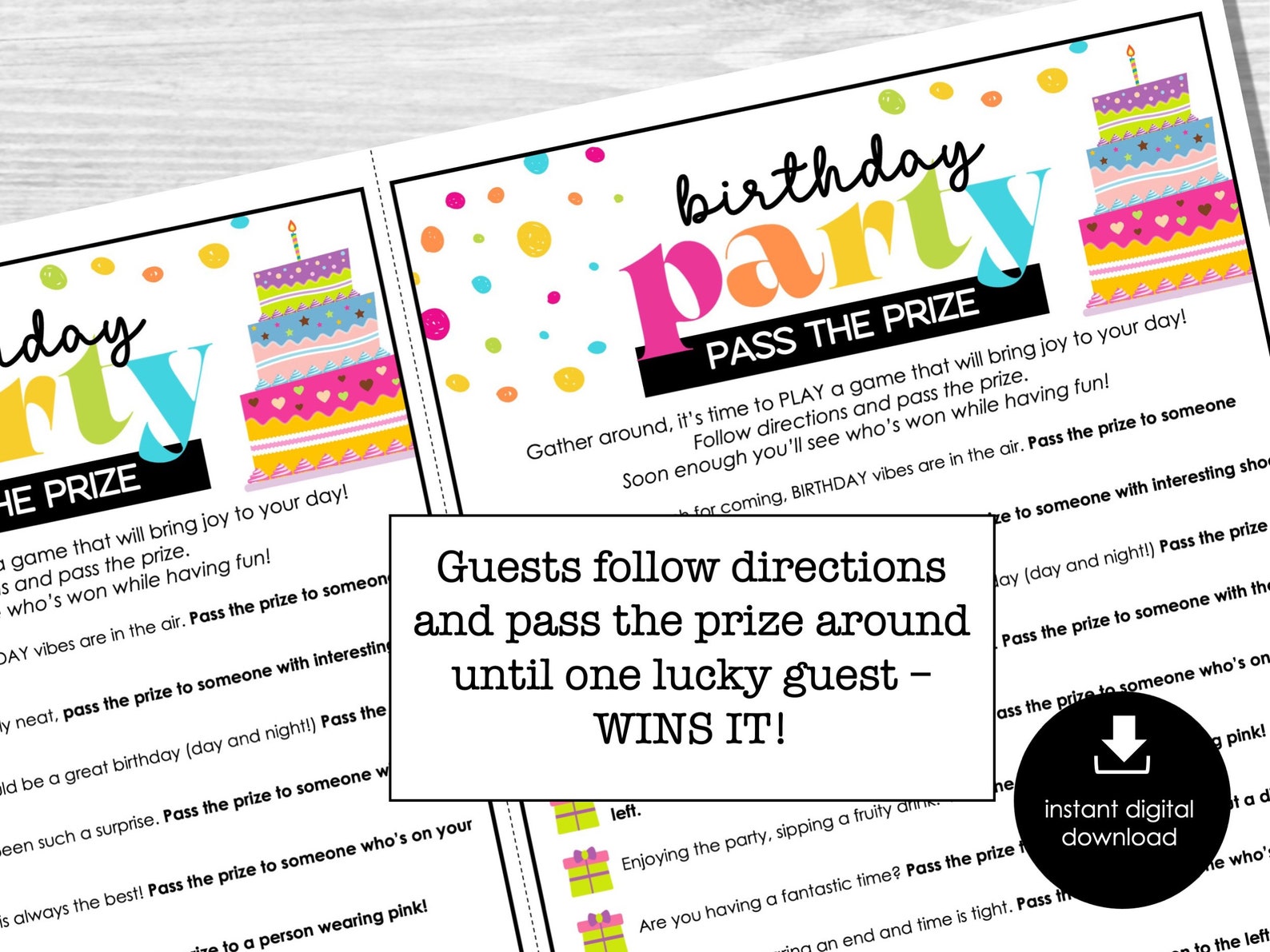Pass the Prize, Birthday Party Game, Printable Party Game, Fun Gift ...