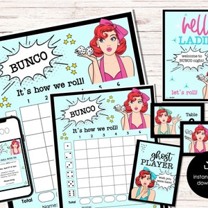 Retro Bunco scorebladen, jaren 50 vintage Bunco, Bunco afdrukbare scorekaarten, vintage Bunco tafelkaarten, grappige Bunco Party, Ladies Night Bunco