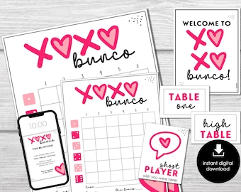 Valentines Day Bunco Score Cards, February Bunco Score Sheets, XOXO Bunco Invitation, Love Bunco Party Kit, Galentine's Bunco Night, BUNKO