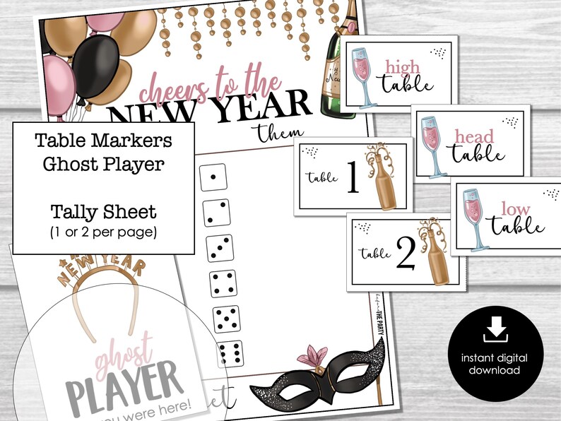 New Year's Eve Bunco Printable Score Sheets, New Year Party Bunco ...