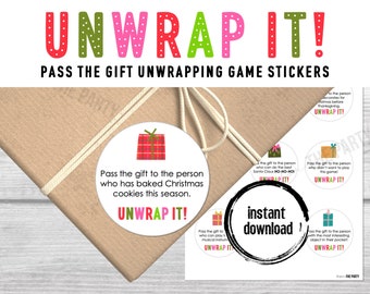 Christmas Pass The Gift, Group Unwrapping Game Stickers, Pass the Parcel Prompts, Unwrap the Gift Game, Pass the Prize, Holiday Party Game