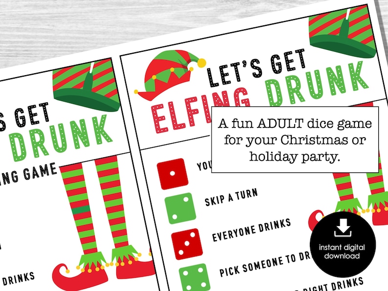 Christmas Party Drinking Game, Holiday Game for Adults Drunk Dice Game Printable, Office Party